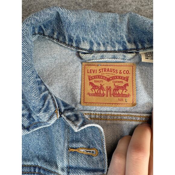 Y2K Levis Jean Jacket Women Large Blue Denim Button Up Trucker Grunge Streetwear - Picture 8 of 10